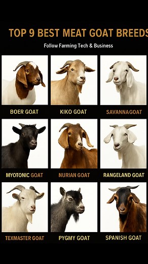 BEST MEAT GOATS FOR FARMING OR HOME USE Here are 9 great goat breeds that give you plenty of meat and grow fast. They’re strong, easy to raise, and perfect for farmers or anyone who wants to produce goat meat. - Boer Goat – Big, fast-growing, and gives lots of meat. Very popular. - Kiko Goat – Tough and doesn’t get sick easily. Good for low-maintenance farms. - Savanna Goat – Strong and muscular. Handles heat well and gives quality meat. - Myotonic Goat – Also called fainting goat. Has more meat
