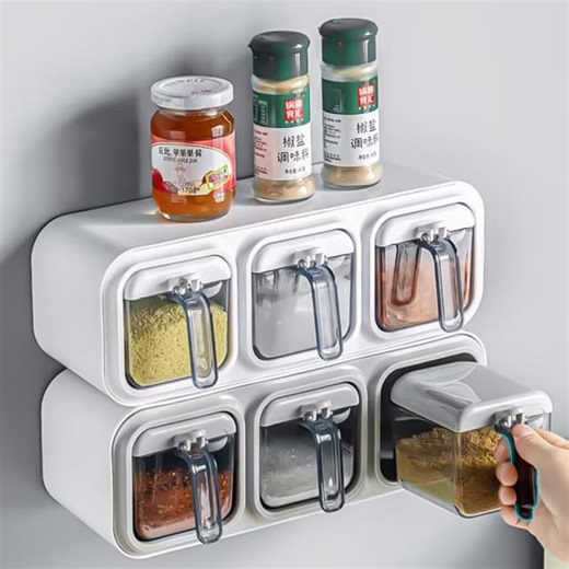 ✨ Keep Your Kitchen Neat & Tidy! ✨ Tired of messy spice packets everywhere? 👉 This Wall-Mounted Seasoning Container Set is the solution! 🍴 Features: 🔷6 transparent spice containers with easy-grip handles 🔷Comes with built-in measuring spoons for convenience 🔷Wall-mounted design to save counter space 🔷Airtight lids to keep spices fresh & dry 🔷Perfect for salt, sugar, pepper, chili, curry, and more Why you’ll love it 💖 ✔ Organize your kitchen like a pro chef ✔ Save space & always find your