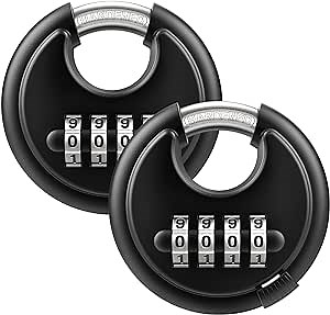 Puroma Combination Lock, 4 Digit Disc Padlock with Hardened Steel Shackle, Keyless Heavy Duty Combo Lock for Outdoor Sheds Fence, Gate Hasps, Storage Unit, School Gym Locker (2 Pack, ‎Black)