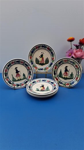 6 HB Quimper Plates With Breton Decoration, Ø18.5 Cm - Etsy