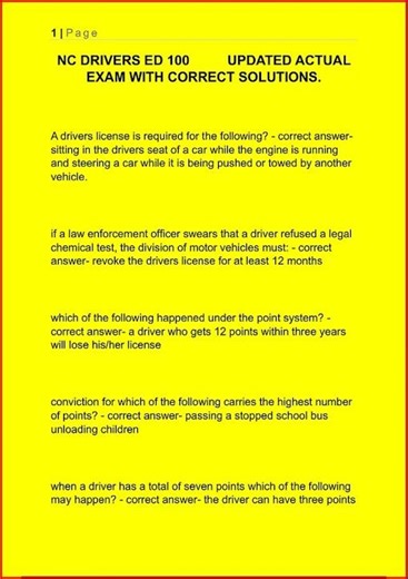 Nc Drivers Ed 100 Updated Actual Exam With Correct Solutions video