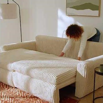 Découvrez le canapé 3 places convertible MEVI en tissu - BUT