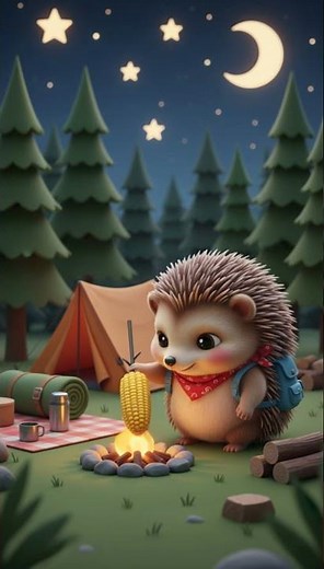 Hedgehog Eating Roasted Corn Outdoors #animalshorts #AIshorts #campfood #streetfood #closeup #cute