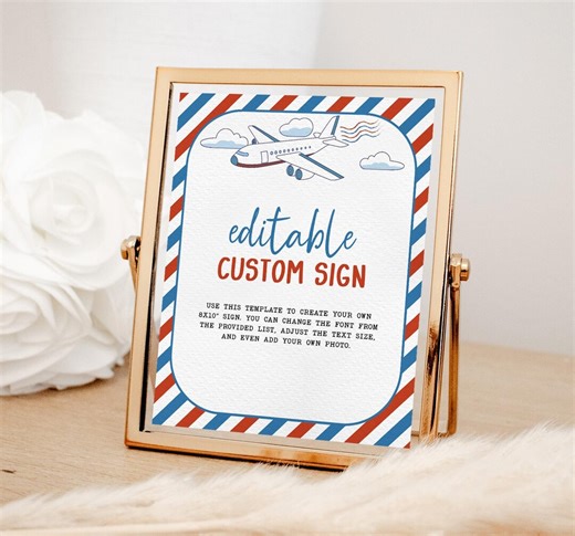 Custom Airplane Birthday Party Sign, Editable Kids Plane Party Table Sign Template, Baby Boy Airplane Party Decor, Travel Themed Sign - Etsy