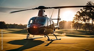 Helicopter on a golf course.