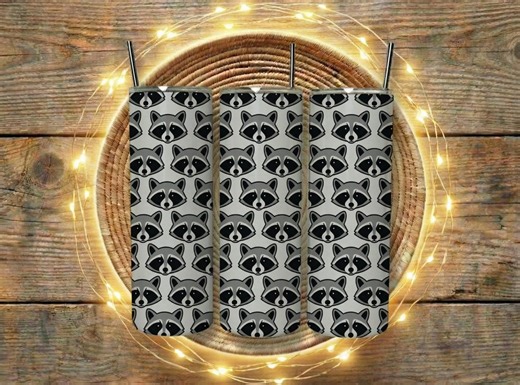 Raccoon Pattern Tumbler Wrap 20oz Bandit Mask Face Gray Black Vector Animal - Etsy