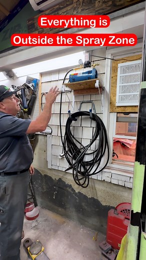 I already showed why you need an air-supplied respirator — now here’s how to set one up the right way. This is my Allegro system: the pump’s mounted outside the booth, the hose runs through a PVC pass-through, and a switched power strip makes it easy to run. Clean air means better paint and a safer shop. 👇 Drop a comment — are you running a supplied-air system or still using a mask? #AirSuppliedRespirator #PaintBoothSetup #BodyShopLife #ShopSafety #AutomotiveRestoration #VtwinsToV8s #ClassicCar