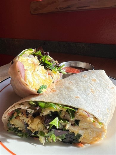 ‼️ New menu item drop ‼️ We’re excited to be serving up something new around these parts! This breakfast burrito is now available, featuring eggs, cheddar, potatoes, greens, pico, and sour cream wrapped up in a flour tortilla and seared to perfection. Vegan option available with tofu scramble! It’s served with a side of salsa and of course always the option to add avocado if that’s your jam. Come check it out and let us know what you think! 🌈✌🏻🌯 | Redwing Cafe