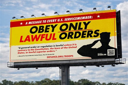 Florida billboard telling troops to obey only lawful orders launches