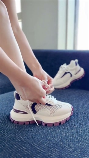 Women's Chunky White Platform Sneakers with Purple Treaded Sole ✨🩷