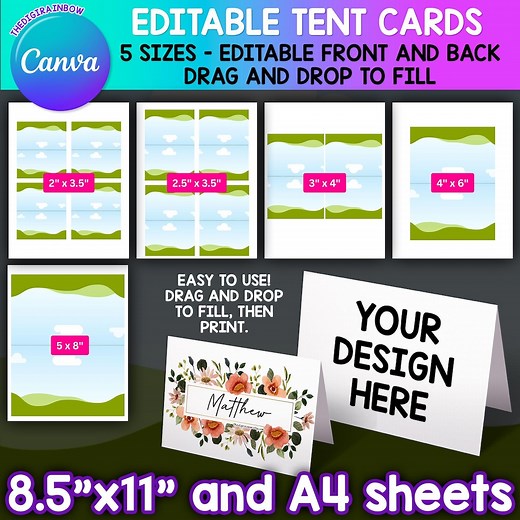Tent Card Editable Canva Template, Wedding Place Holder Card, Printable Tent Sign, Foldable Birthday Table Card, Food Product Name Label - Etsy