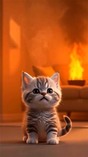 Kitten Trapped in Fire 🔥🐱 — Emotional Firefighter Rescue Story You Must See! #cat #shorts #story