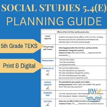 TEKS 5.4(E) | SS Planning Guide | Effects of the Civil War & Reconstruction