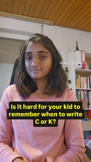 1.4K reactions · 22 comments | Is it hard for your child to remember when to write C or K? 樂 Here’s a fun trick they’ll never forget —  The Cat & Kite Rule! 嬨 ✨ C goes with a, o, u, condonants→ cat, cot, cup, crab ✨ K goes with e, i, y → key, kite Follow @preethi_manojkumar for more #cvsk#kidsphonics #education #kidsreading #phonicsclass#catnkite#kidsphonics [kids phonics class, c vs k, cat n kite] | Preethimanojkumar | Facebook