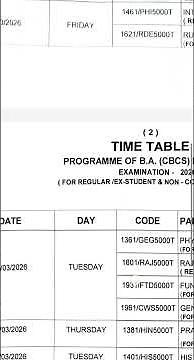 MLSU BA Time Table 2026 | mlsu BA 1st semester Time Table 2026 | MLSU BA 1st semester syllabus 2026
