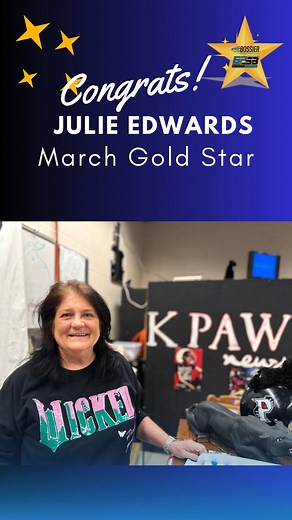 🎉She's the GOAT of Parkway and today we interrupted KPAW's morning broadcast when we surprised her with the news that she is our Gold Star winner for March. And not only were her students in on the surprise, so was her daughter Gretchen, who "flew" in through a few tornados to express how much she's meant to her on her journey, not only as a Mom but also as an educator. HUGE congratulations to Julie Edwards, our shining ✨Gold Star for March. ✨ 🌟Please join us in a word of thanks and congratula