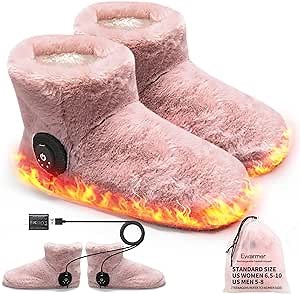 Rechargeable Heated Boots Foot Warmer for Cold Feet, House Portable Electric Heating Pad Slippers Shoes for Women Men,3.5-7 Hours Heat, Powered by Battery or USB (Pink-Boots-Standard Size)
