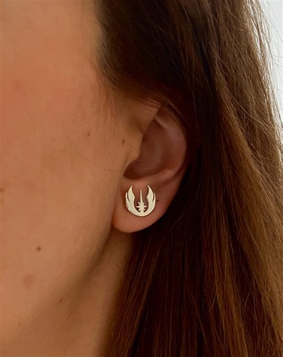 Space Warrior Symbol Earrings, Galaxy Emblem Stud Earrings, Space Symbol Jewelry, Sci-fi Inspired Gold Studs Gift for Her, Christmas Gift - Etsy