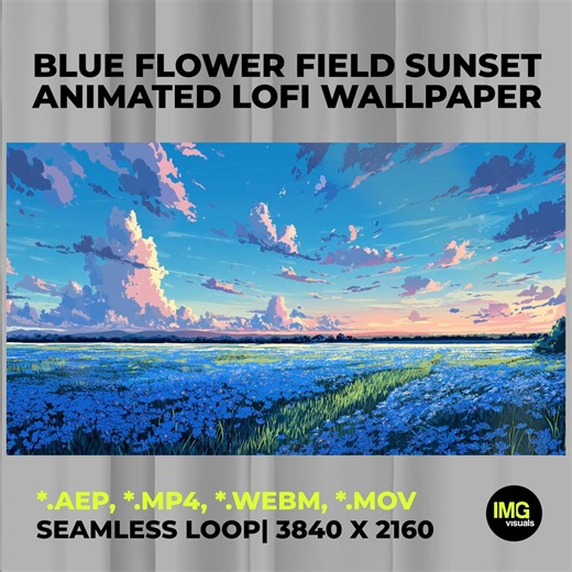 Blue Flower Field Sunset | Animated Lofi Desktop Wallpaper | Ghibli Inspired Peaceful Landscape 4K Stream Background | Looped Animation - Etsy UK