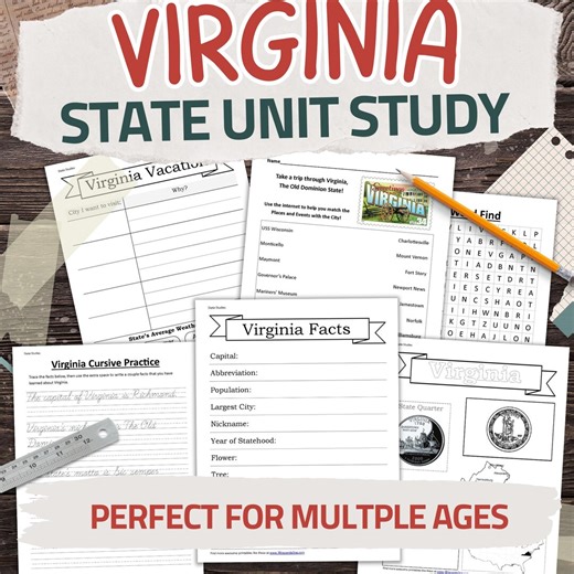 Virginia State Worksheet Pack: Printable Geography and History Unit Study Kit - Etsy