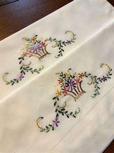 Two Vintage Pillowcases, Hand Embroidered, Bright Flowers - Etsy