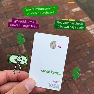With a Credit Karma Money™ Spend account, you can win Instant Karma™ cash reimbursements* when you use your debit card. Plus, you could get your paycheck up to two days early,** and we never charge fees.*** Open your account for free in the Credit Karma app. Banking services provided by MVB Bank Inc., Member FDIC. Maximum balance and transfer limits apply. **NO PURCHASE NECESSARY. Rules here: https://www.creditkarma.com/lp/sweepstakesrules-checking#instant **Compared to standard electronic depos