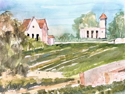 BEGINNERS Easy French Vinyard Landscape Watercolor Painting! with Chris Petri