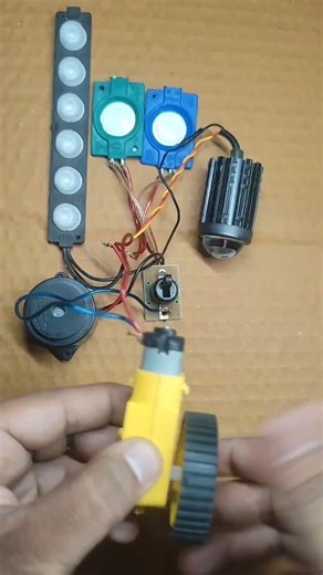 powering ten RGB light with power gear motor generator #shortvideo #diy #tech