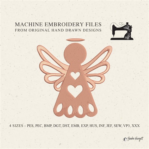 Christmas Angel Machine Embroidery Design Pattern File, Sweet Simple Festive Xmas Season Home Decor Heart Child Girl Mum Boho Fill Stitch - Etsy