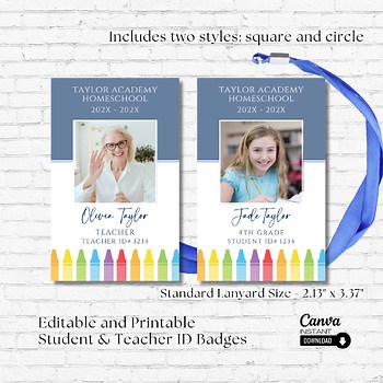 Editable Homeschool Teacher ID Card Canva Template, Printable Student ID Card