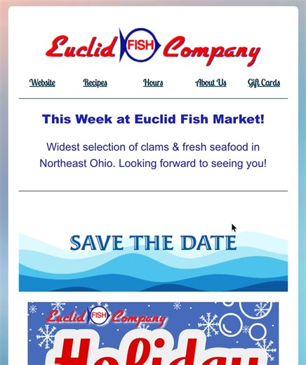 Save the Date Holiday Dock Sale, Fall Favorites, Heat n Serve, and Already Stuffed ! See our flyer here: https://conta.cc/3LOgFXN | Euclid Fish Company