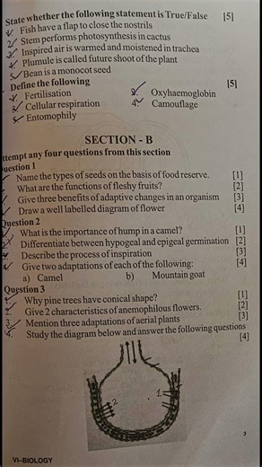 ICSE Class 6th#Third term Biology sample paper