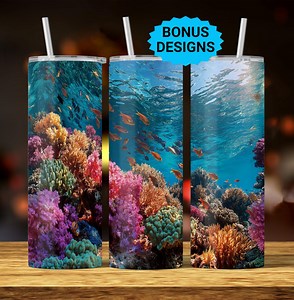 Underwater Ocean Coral and Fish Tumbler Designs, Ocean 20oz Skinny Tumbler Wrap Template Seamless PNG Digital Download - Etsy