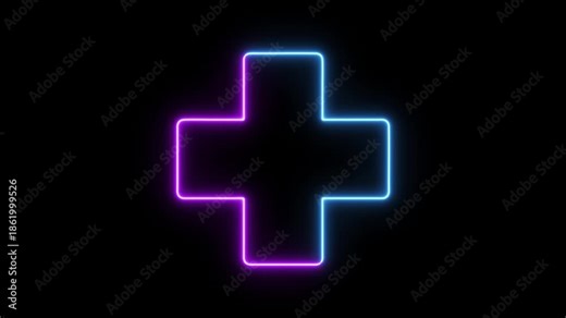 Neon line plus symbol icon simple positive plus icon animation. Business counting add motion. positive technology sign. medical cross icon animation, neon plus sign icon, Plus neon sign.