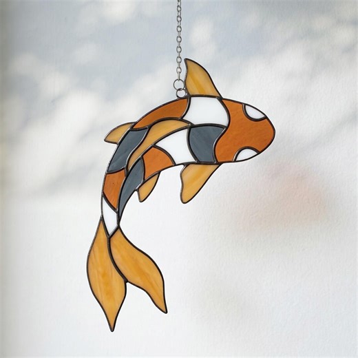 Koi Fish Stained Glass Pattern: Modern Suncatcher DIY (PDF/JPEG) - Etsy