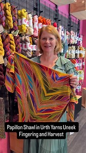 One of your most loved projects is the Papillon Shawl - make your own, or the ZickZack scarf, in the Urth Yarns Uneek Fingering colour changing yarn and Harvest. A magic combo! #skeinsisters #aussieknitters #knittersofinstagram #analoghobbies #gradientyarn | Skein Sisters