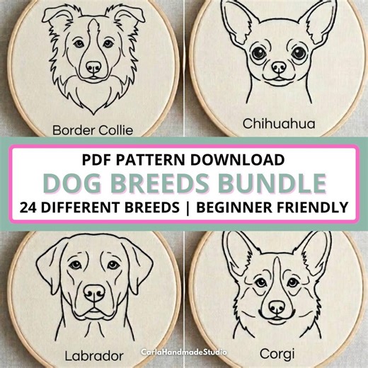 Dog Breed Embroidery Pattern Bundle | 24 Dog Breeds | Minimal Line Art Embroidery | Pet Lover Gift | Beginner Hand Embroidery PDF - Etsy