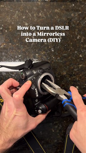 Toronto Wedding Photographer on Instagram: "DIY DSLR to mirrorless conversion video: Nikon D60 mirrorless mod / mirror removal “tutorial” (budget upgrade), turning a DSLR into a mirrorless camera at home, cheapest mirrorless upgrade ever, not clickbait, quick 30-second conversion, funny camera upgrade, photography gear hack, Nikon D60 teardown, DSLR mod, mirrorless upgrade, DIY camera modification. #DIY #Camera #MirrorLess"