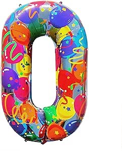 Number 0 Balloons Rainbow Zero Balloon for 10 Birthday Decorations 40 Inch Neon Large Numbers 20 Birthday Supplies Iridescent Party Ballons Colorful 0 Digital Huge Balloon Colored 0