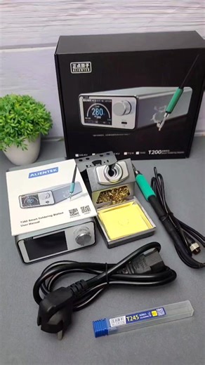 Alientek T200 Smart Soldering Station | (160W, PD3.0, IPS LCD) Fast Heating Smart Intelligent Soldering iron. Looking for a powerful and smart soldering station? 🔥 Alientek T200 Smart Soldering Station – a 160W compact powerhouse designed for both professionals and electronics hobbyists. 👉 Key Features: ✔️ Output Power: 160W Max ✔️ Temperature Range: 80℃ ~ 500℃ ✔️ Multiple handle support: C245, C210, C115, T12 ✔️ Fast heating with PID temperature control ✔️ 2.4" IPS LCD Display with clear menu
