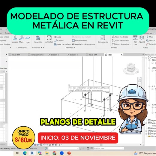🏗️ Modela estructuras metálicas en Revit como un experto BIM Aprende paso a paso a crear columnas, vigas, uniones y listas de materiales con metodología profesional. 🎓 Curso en vivo por Zoom · Certificado virtual de 48 horas académicas 💰 Inversión: S/60 📅 Fechas: 03, 05, 10 y 12 de noviembre · 8:00 p.m. – 10:00 p.m. 👩‍🏫 Docente: Arq. Daniela Taboada Soria 📲 Inscríbete ahora 👉 https://wa.me/51926656630 | C-Ingeniería