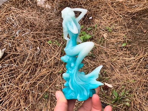 Hand Carved Resin Mermaid Figurine, Luminous Blue Crystal Home Decor - Etsy