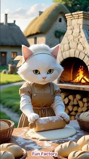 Cute White Cat Baking Bread 🐱🍞 | Cozy Cartoon Bakery Animation