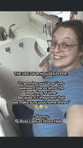 The life of a housekeeper: cramming our aces into awkward places since the beginning of time, because it’s important we make sure your home shines! 🫶 ￼ #housekeeper #lifestyle #howwedo #clean #lovewhatyoudo | Shore Help - Cleaning & More