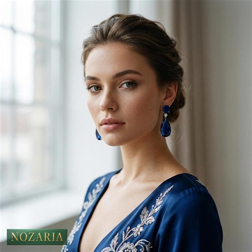 Sparkling Sapphire Dreams: Long CZ Diamond & Blue Sapphire Doublet Earrings in Premium Silver-finish Brass-handmade Elegance - Etsy