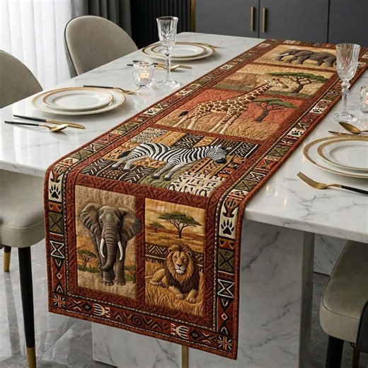 African Safari Table Runner, Elephant Lion Zebra Decor, Safari Animal Table Runner, Wildlife Dining Decor, African Home Decor Gift - Etsy