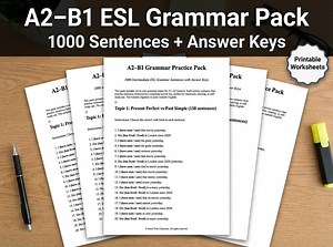 A2–B1 ESL Grammar Worksheet Pack | 1000 Sentences   Answer Keys | Printable English Grammar Practice - Etsy