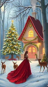 A Winter Fairytale: In a gown of red, she twirls through the snow, While reindeer dance softly, their magic aglow. A fairy house glimmers with garlands so bright, Beneath towering trees, this is pure Christmas delight ✨✨✨ #ChristmasMagic #WinterBliss #WinterWonderland #CozyWinter #SnowDay #LetItSnow #WinterVibes #WinterLandscapes #NatureInWinter | Christmas Magic & Winter Bliss