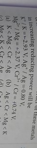 The order of these metals in increasing reducing power will be:... | Filo