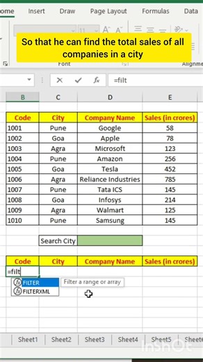 Filter Formula. #excel #excellearn #exceltips #youtubeshorts #shorts